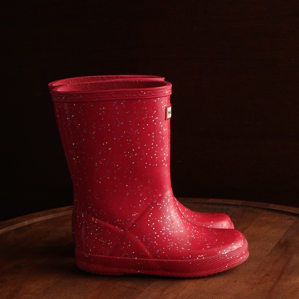 Hunter Rain Boots Toddler SZ Girls 11 Pink Glitter Waterproof Outdoor Chore Flat